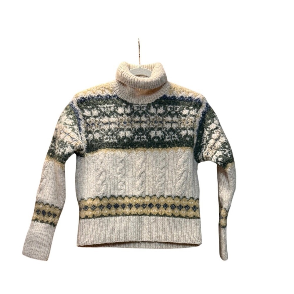 American Eagle Outfitters Womens Shetland Wool Fair‎ Isle Cable Knit Sweater M/L